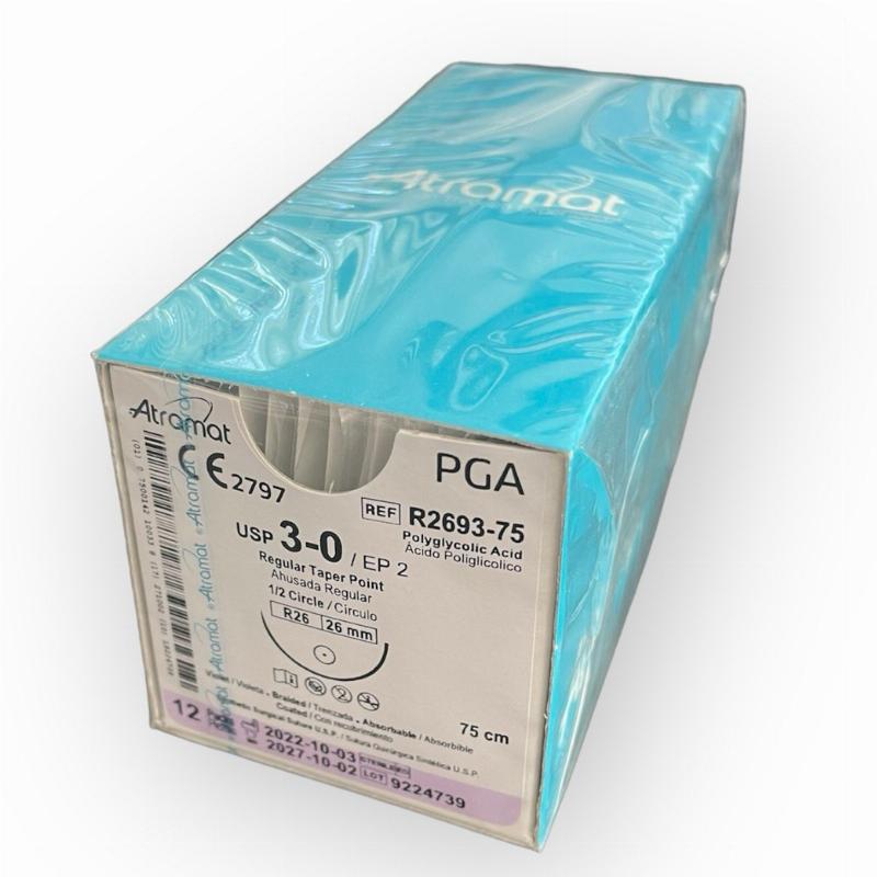 PGA (полігліколід) R2693-75 плетений фіолетовий, що розсмоктується USP 3-0 (EP2) з колючою голкою 26мм, 1/2кола, довж. нитки 75см